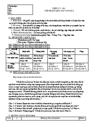 Giáo án Ngữ văn Lớp 8 - Tiết 37+38 Viết bài tập làm văn số 2 - Năm học 2019-2020 - Hà Thị Nụ
